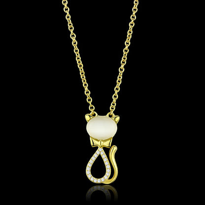 MATS409 - Gold 925 Sterling Silver Chain Pendant with Synthetic Cat Eye in White