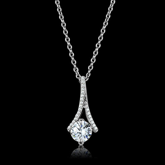 MATS411 - Rhodium 925 Sterling Silver Chain Pendant with AAA Grade CZ  in Clear