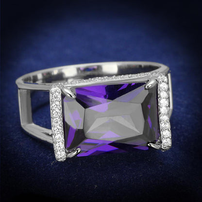 MATS417 - Rhodium 925 Sterling Silver Ring with AAA Grade CZ  in Amethyst