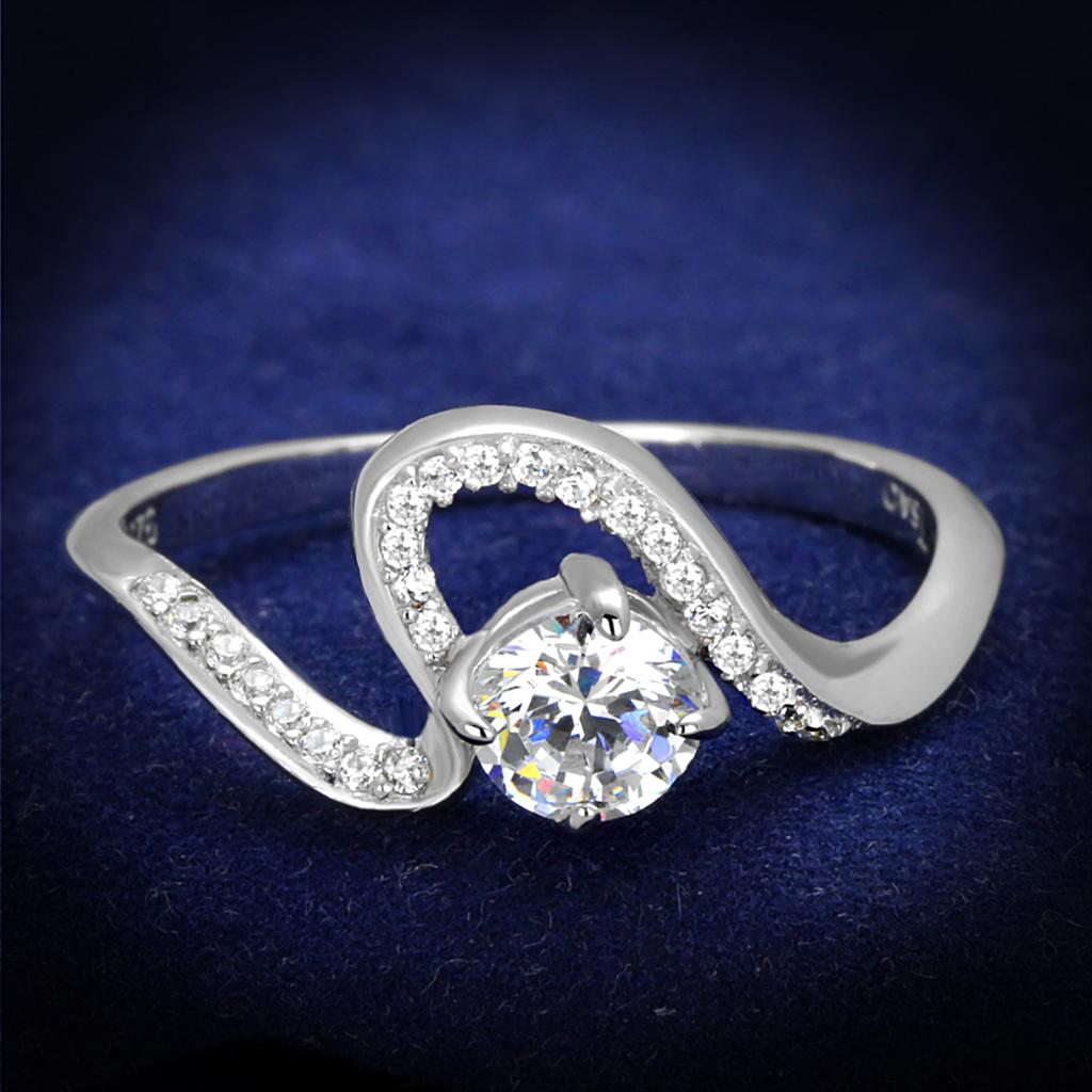 MATS423 - Rhodium 925 Sterling Silver Ring with AAA Grade CZ  in Clear