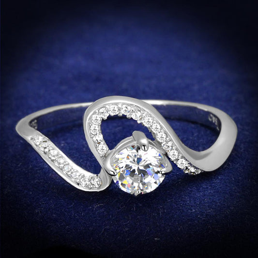 MATS423 - Rhodium 925 Sterling Silver Ring with AAA Grade CZ  in Clear