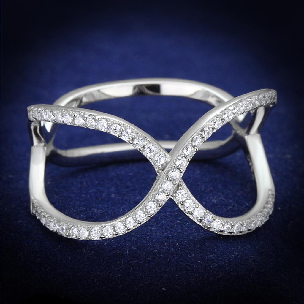 MATS427 - Rhodium 925 Sterling Silver Ring with AAA Grade CZ  in Clear