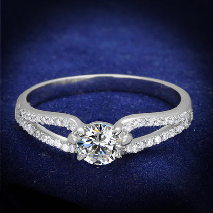 MATS431 - Rhodium 925 Sterling Silver Ring with AAA Grade CZ  in Clear
