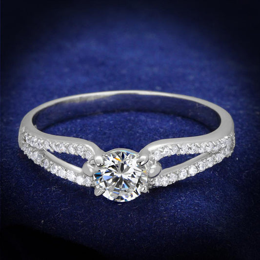 MATS431 - Rhodium 925 Sterling Silver Ring with AAA Grade CZ  in Clear