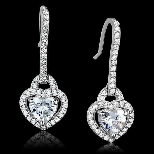 MATS439 - Rhodium 925 Sterling Silver Earrings with AAA Grade CZ  in Clear