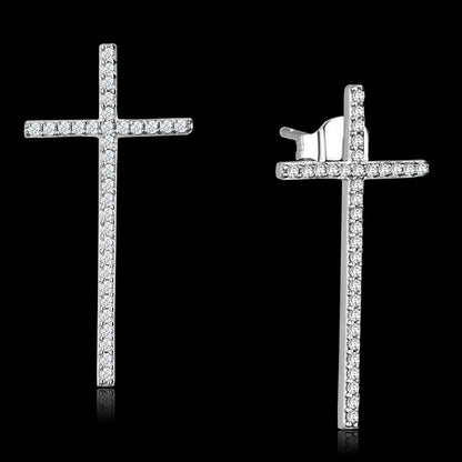 MATS440 - Rhodium 925 Sterling Silver Earrings with AAA Grade CZ  in Clear
