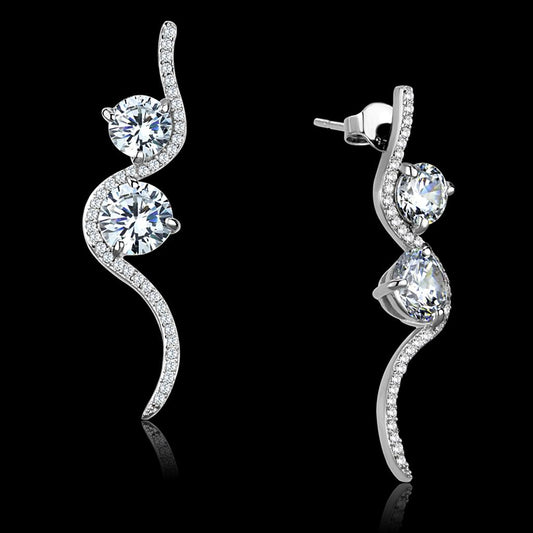 MATS441 - Rhodium 925 Sterling Silver Earrings with AAA Grade CZ  in Clear