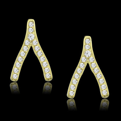 MATS443 - Gold 925 Sterling Silver Earrings with AAA Grade CZ  in Clear