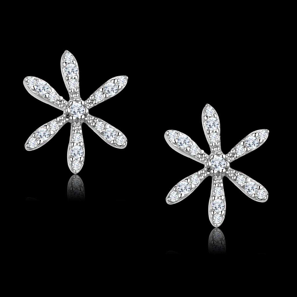 MATS444 - Rhodium 925 Sterling Silver Earrings with AAA Grade CZ  in Clear