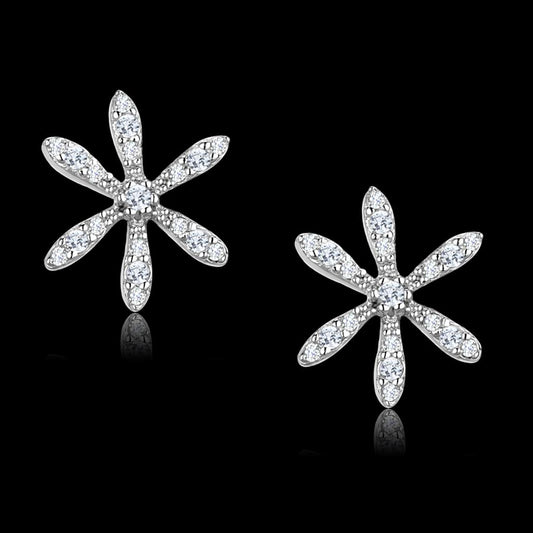 MATS444 - Rhodium 925 Sterling Silver Earrings with AAA Grade CZ  in Clear