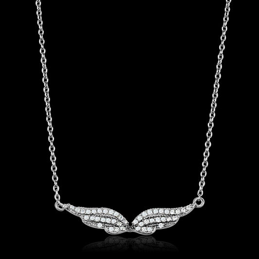 MATS448 - Rhodium 925 Sterling Silver Chain Pendant with AAA Grade CZ  in Clear
