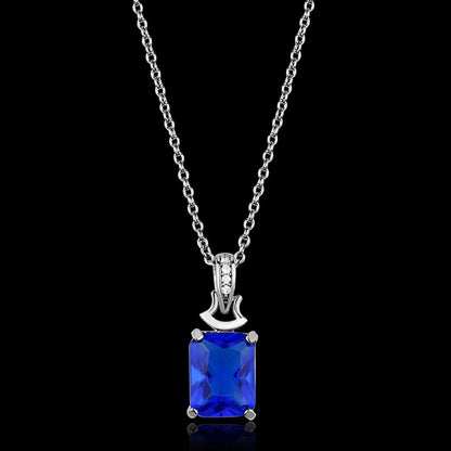 MATS449 - Rhodium 925 Sterling Silver Chain Pendant with Synthetic Synthetic Glass in Montana