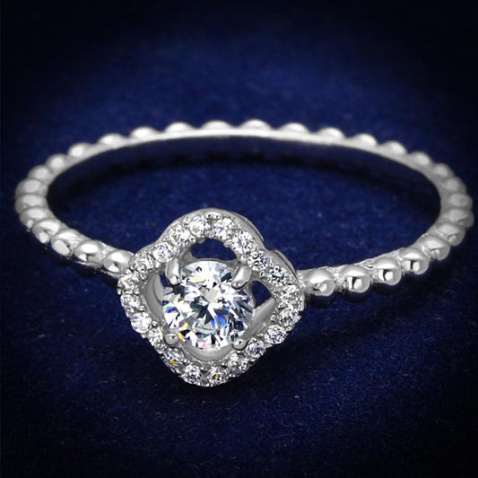 MATS462 - Rhodium 925 Sterling Silver Ring with AAA Grade CZ  in Clear