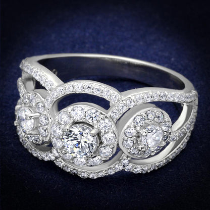 MATS468 - Rhodium 925 Sterling Silver Ring with AAA Grade CZ  in Clear