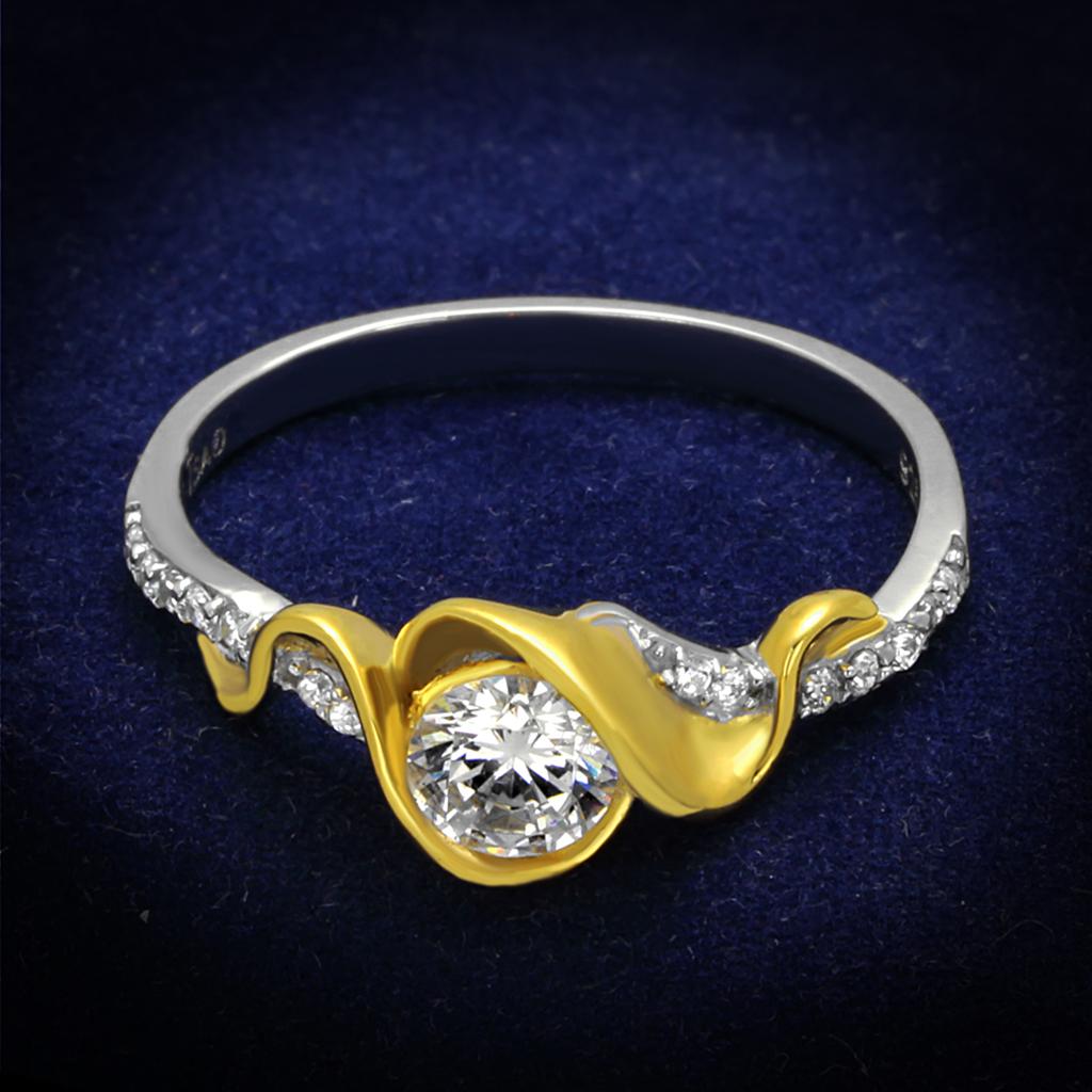 MATS475 - Reverse Two-Tone 925 Sterling Silver Ring with AAA Grade CZ  in Clear
