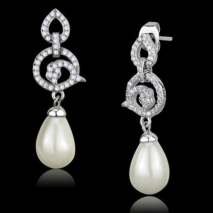 MATS480 - Rhodium 925 Sterling Silver Earrings with Synthetic Pearl in Citrine Yellow