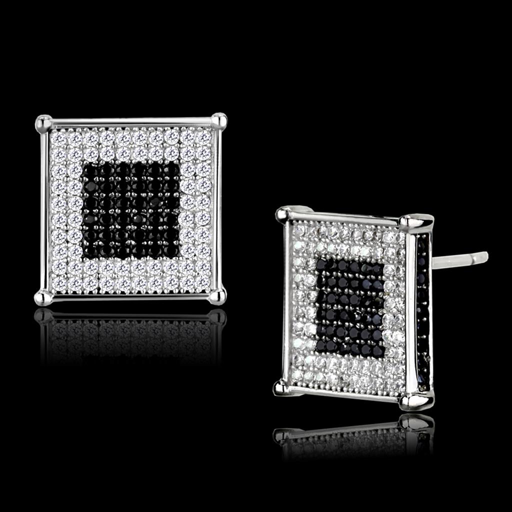 MATS481 - Rhodium + Ruthenium 925 Sterling Silver Earrings with AAA Grade CZ  in Black Diamond