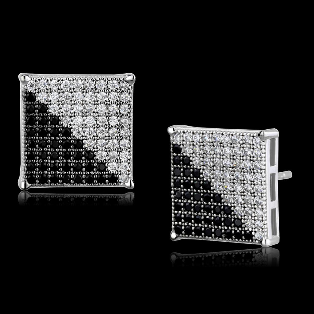 MATS482 - Rhodium + Ruthenium 925 Sterling Silver Earrings with AAA Grade CZ  in Black Diamond