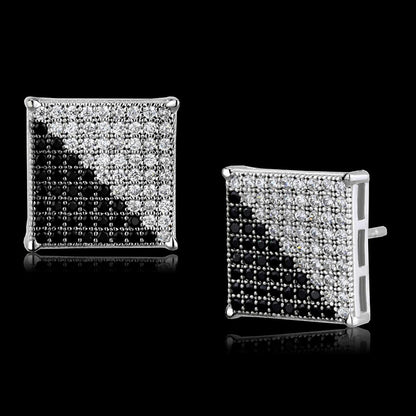 MATS482 - Rhodium + Ruthenium 925 Sterling Silver Earrings with AAA Grade CZ  in Black Diamond