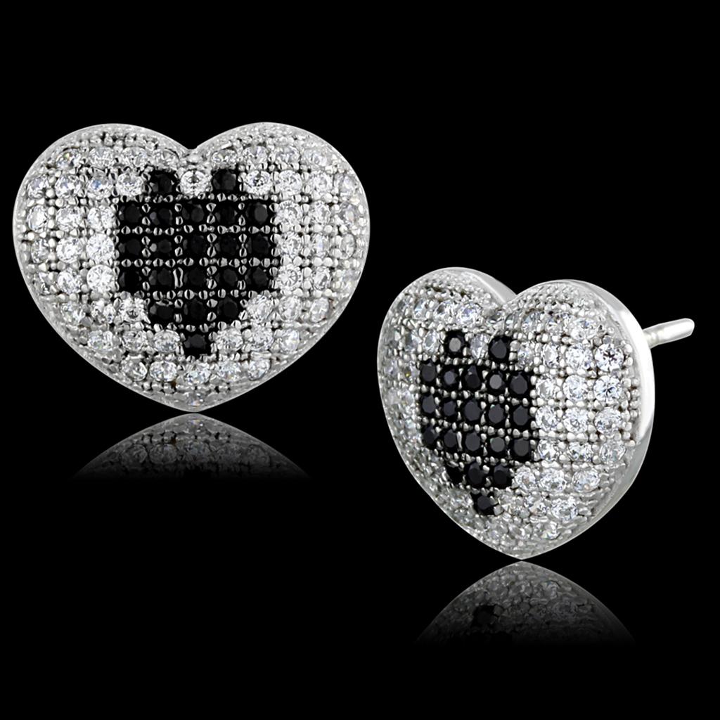MATS483 - Rhodium + Ruthenium 925 Sterling Silver Earrings with AAA Grade CZ  in Black Diamond