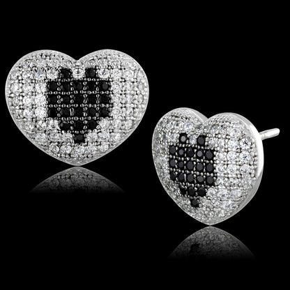 MATS483 - Rhodium + Ruthenium 925 Sterling Silver Earrings with AAA Grade CZ  in Black Diamond