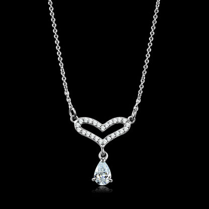 MATS484 - Rhodium 925 Sterling Silver Necklace with AAA Grade CZ  in Clear
