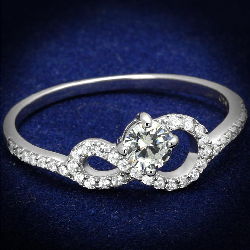 MATS485 - Rhodium 925 Sterling Silver Ring with AAA Grade CZ  in Clear