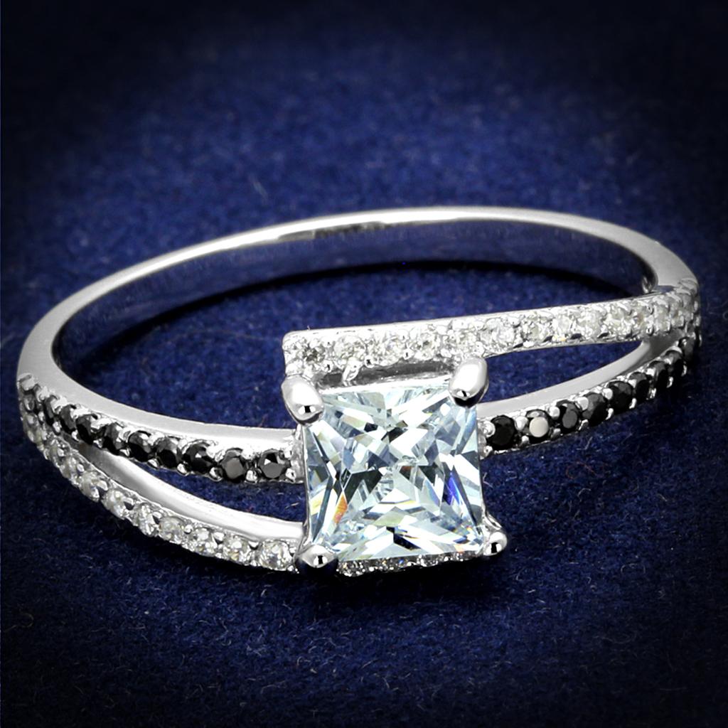 MATS488 - Rhodium 925 Sterling Silver Ring with AAA Grade CZ  in Clear