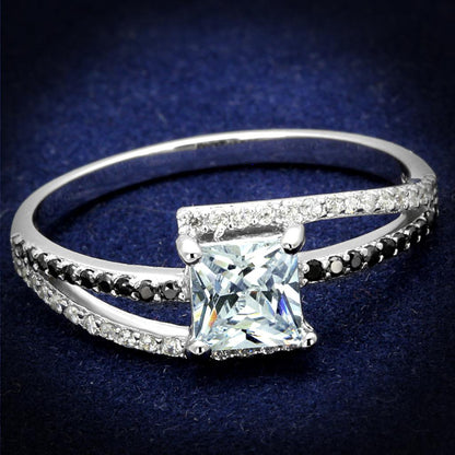 MATS488 - Rhodium 925 Sterling Silver Ring with AAA Grade CZ  in Clear