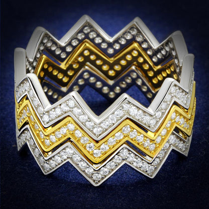 MATS492 - Gold+Rhodium 925 Sterling Silver Ring with AAA Grade CZ  in Clear