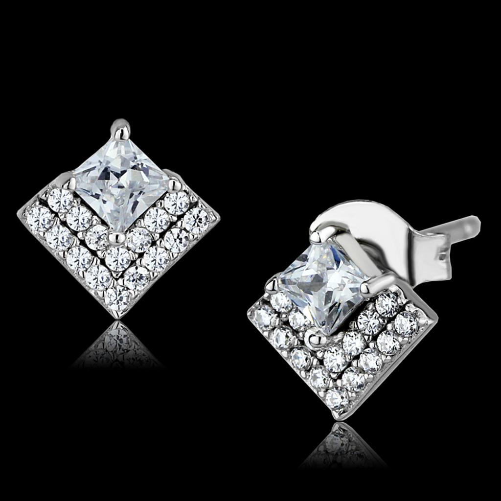 MATS493 - Rhodium 925 Sterling Silver Earrings with AAA Grade CZ  in Clear