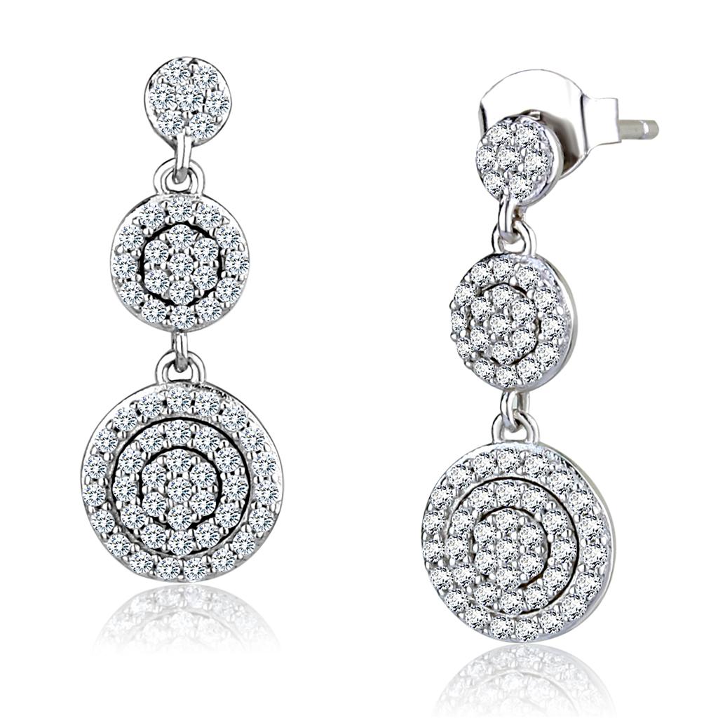 MATS494 - Rhodium 925 Sterling Silver Earrings with AAA Grade CZ  in Clear