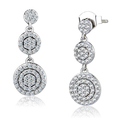 MATS494 - Rhodium 925 Sterling Silver Earrings with AAA Grade CZ  in Clear