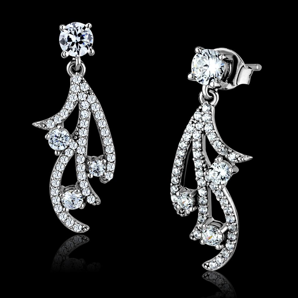 MATS495 - Rhodium 925 Sterling Silver Earrings with AAA Grade CZ  in Clear