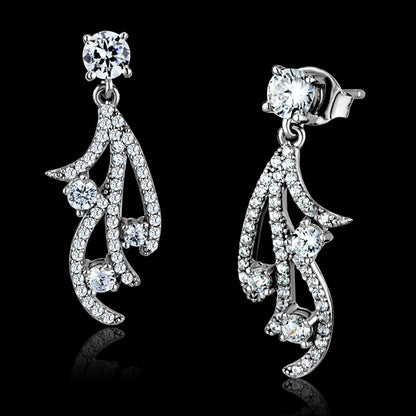 MATS495 - Rhodium 925 Sterling Silver Earrings with AAA Grade CZ  in Clear