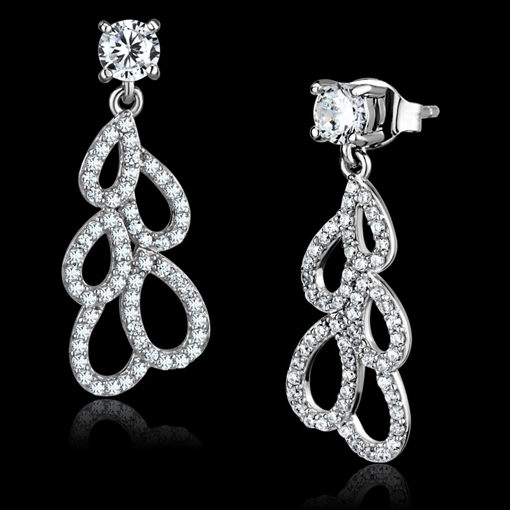 MATS496 - Rhodium 925 Sterling Silver Earrings with AAA Grade CZ  in Clear