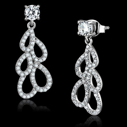 MATS496 - Rhodium 925 Sterling Silver Earrings with AAA Grade CZ  in Clear