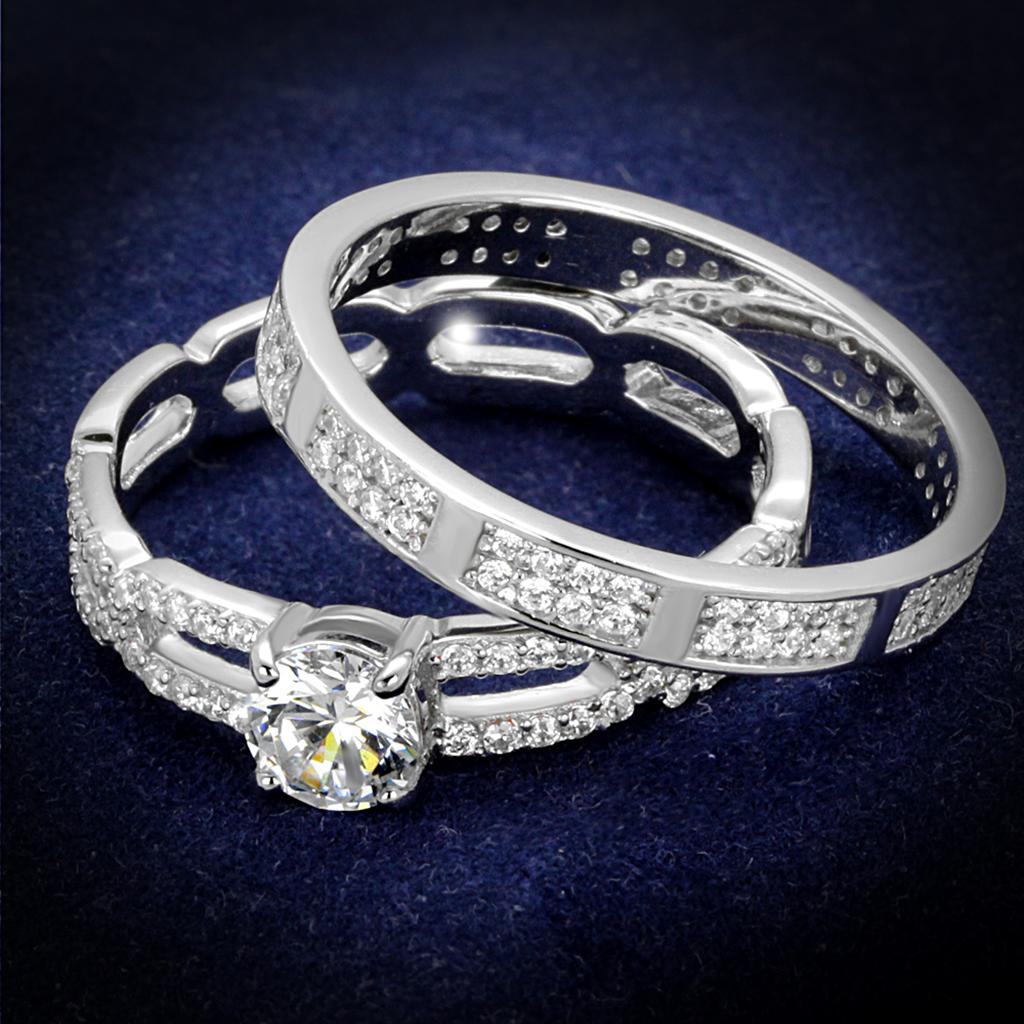 MATS499 - Rhodium 925 Sterling Silver Ring with AAA Grade CZ  in Clear