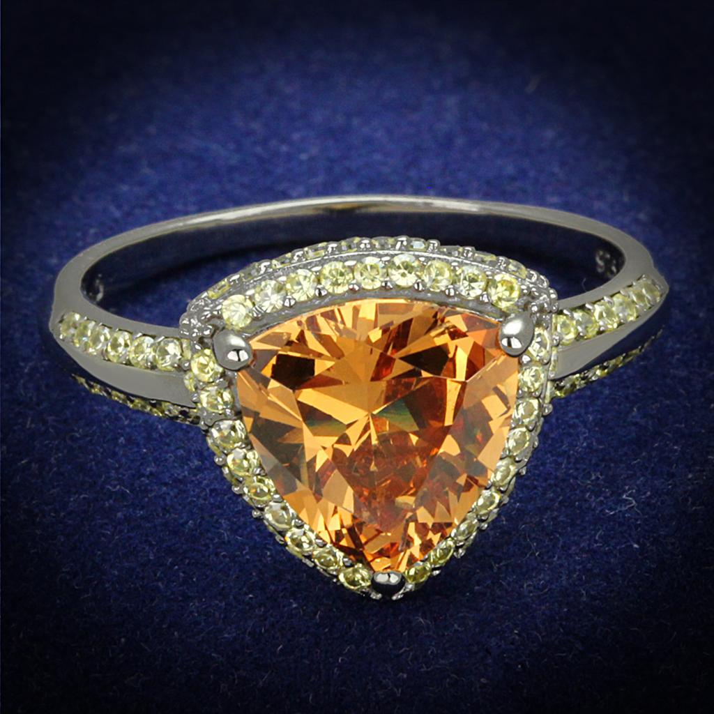 MATS501 - Ruthenium 925 Sterling Silver Ring with AAA Grade CZ  in Champagne