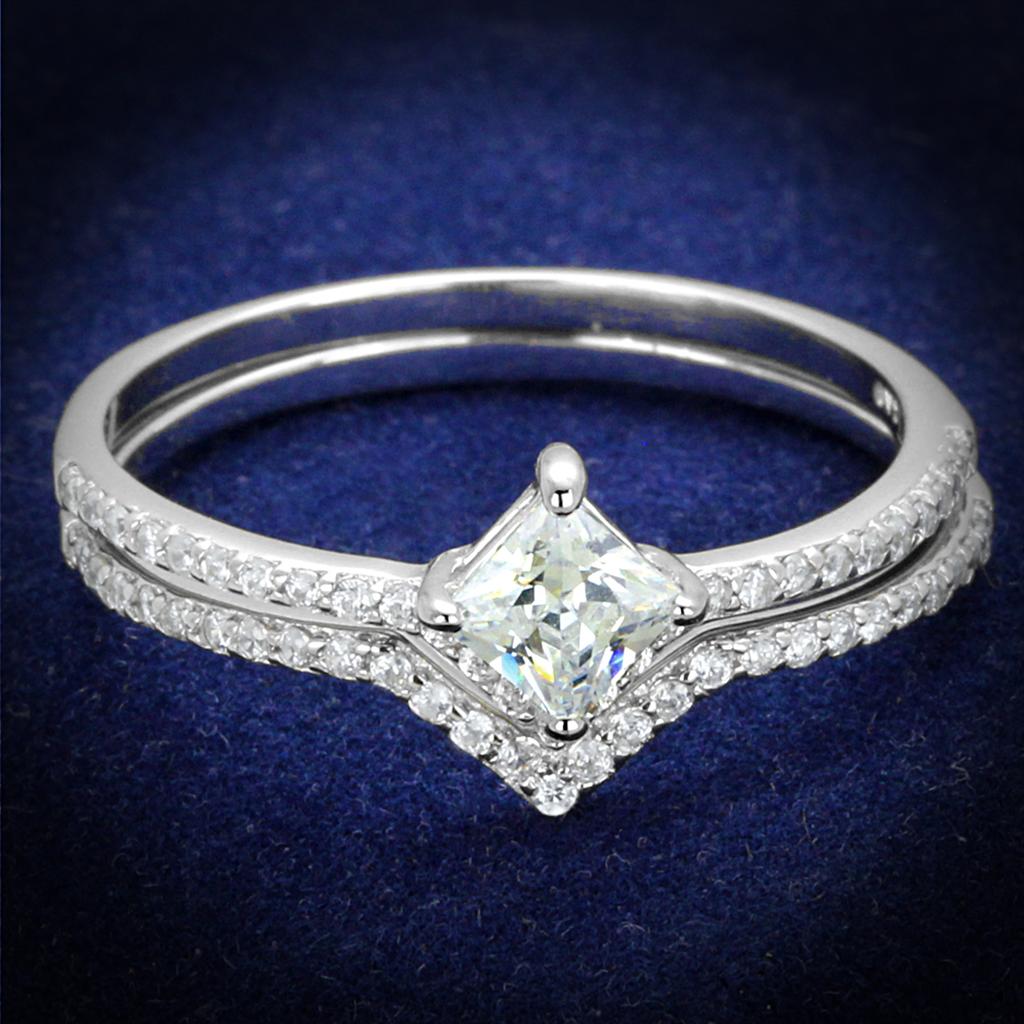 MATS504 - Rhodium 925 Sterling Silver Ring with AAA Grade CZ  in Clear