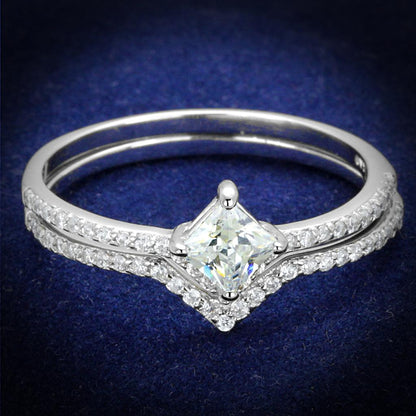 MATS504 - Rhodium 925 Sterling Silver Ring with AAA Grade CZ  in Clear