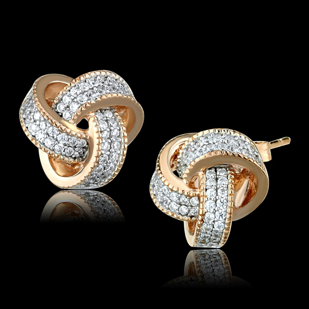 MATS507 - Rose Gold + Rhodium 925 Sterling Silver Earrings with AAA Grade CZ  in Clear