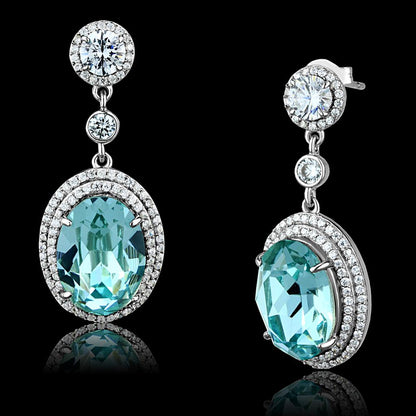 MATS508 - Rhodium 925 Sterling Silver Earrings with Top Grade Crystal  in Sea Blue