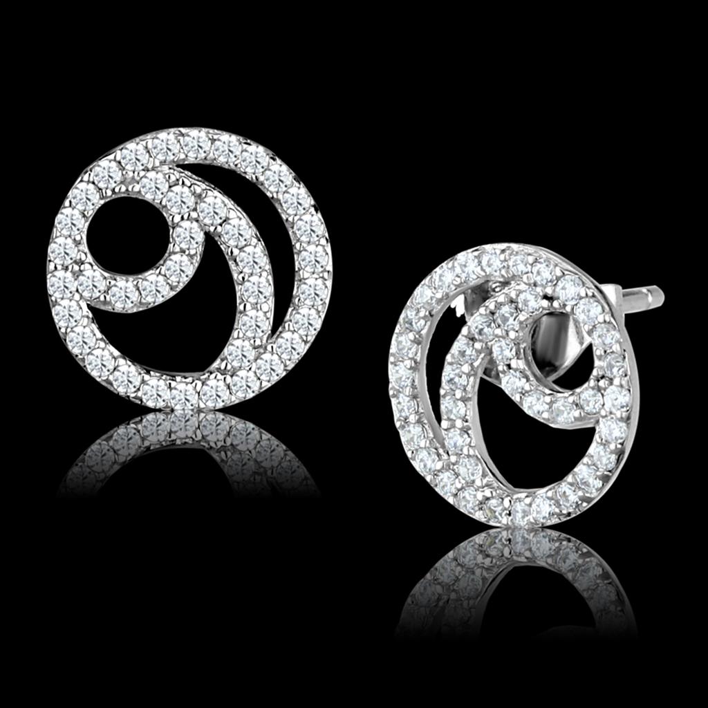 MATS511 - Rhodium 925 Sterling Silver Earrings with AAA Grade CZ  in Clear
