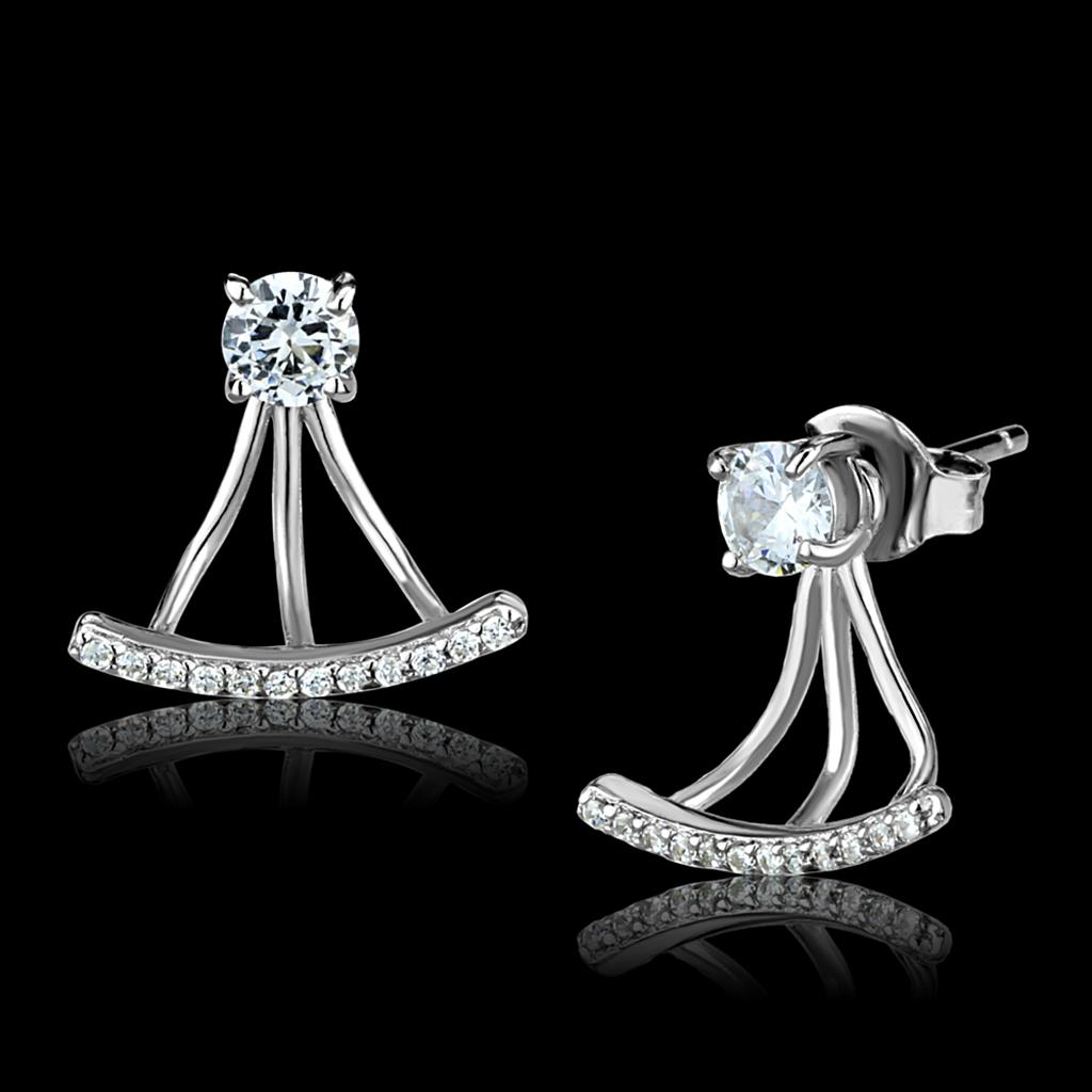MATS512 - Rhodium 925 Sterling Silver Earrings with AAA Grade CZ  in Clear