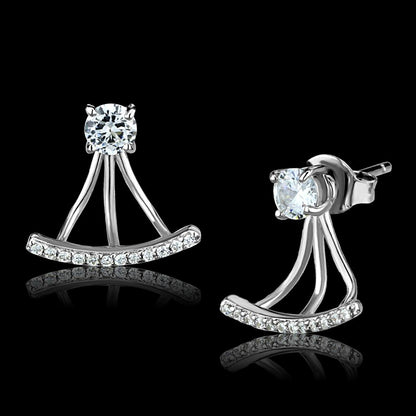 MATS512 - Rhodium 925 Sterling Silver Earrings with AAA Grade CZ  in Clear
