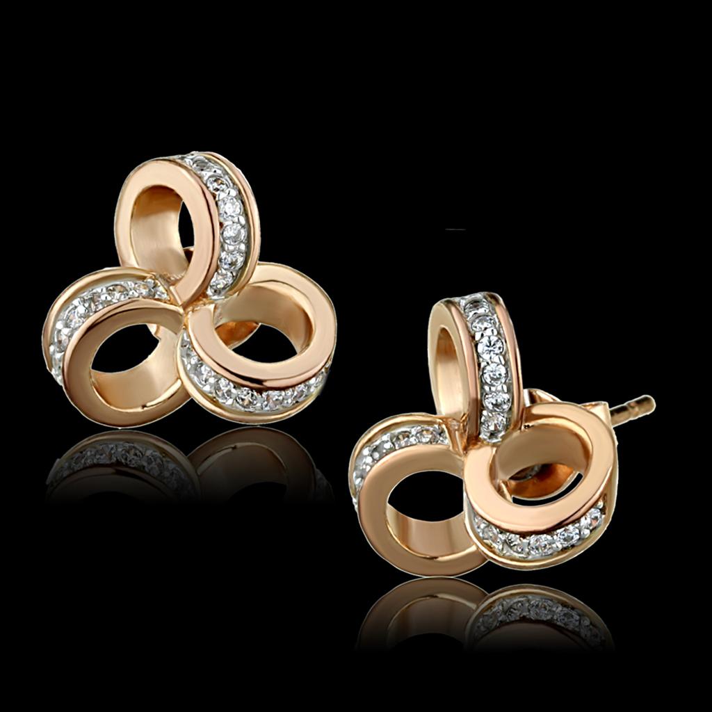 MATS513 - Rose Gold + Rhodium 925 Sterling Silver Earrings with AAA Grade CZ  in Clear