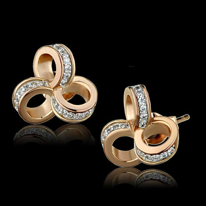 MATS513 - Rose Gold + Rhodium 925 Sterling Silver Earrings with AAA Grade CZ  in Clear