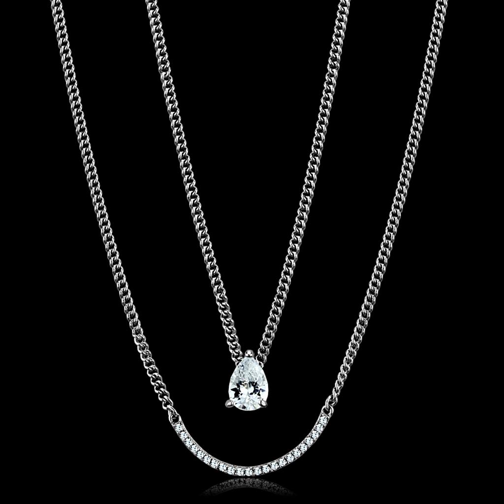 MATS514 - Rhodium 925 Sterling Silver Necklace with AAA Grade CZ  in Clear