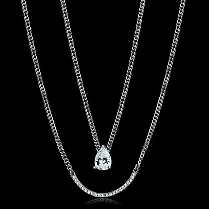 MATS514 - Rhodium 925 Sterling Silver Necklace with AAA Grade CZ  in Clear